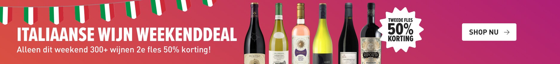 italiaanse wijn weekenddeal tweede fles 50% korting